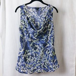 Banana Republic Blue Floral Cowl Sleeveless Blouse